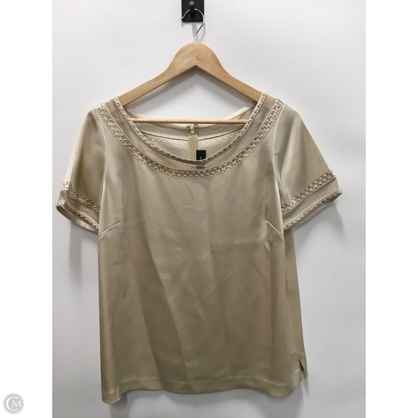 Top Short Sleeve Designer By St. John In Tan, Size: L