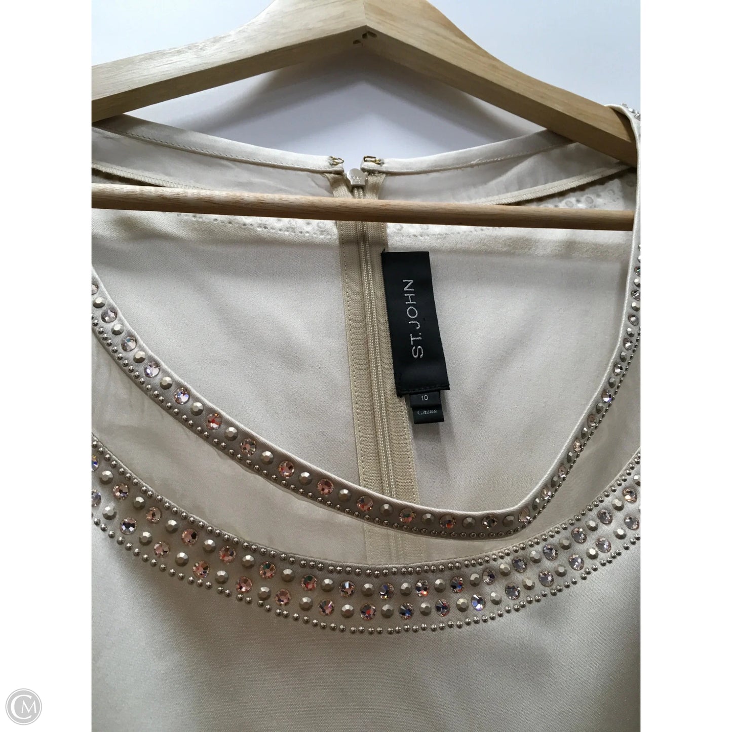 Top Short Sleeve Designer By St. John In Tan, Size: L
