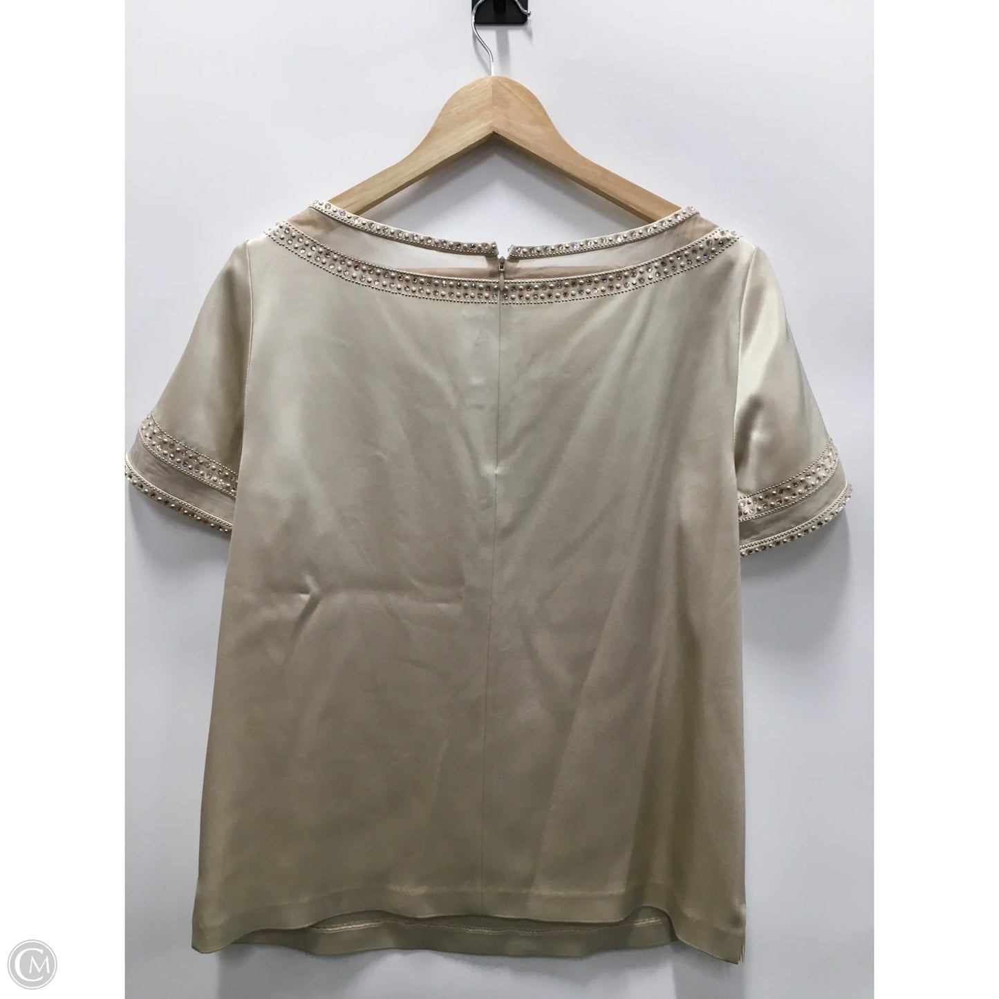 Top Short Sleeve Designer By St. John In Tan, Size: L