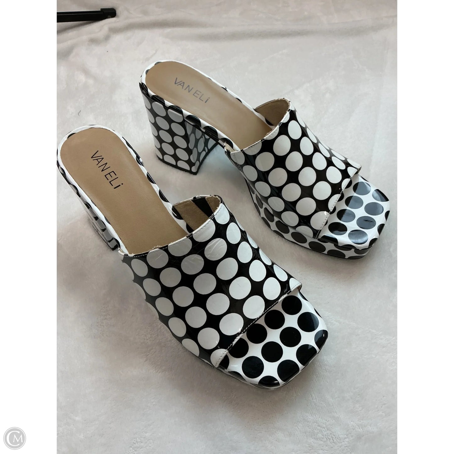 Sandals Heels Block By Vaneli In Black & White, Size: 10
