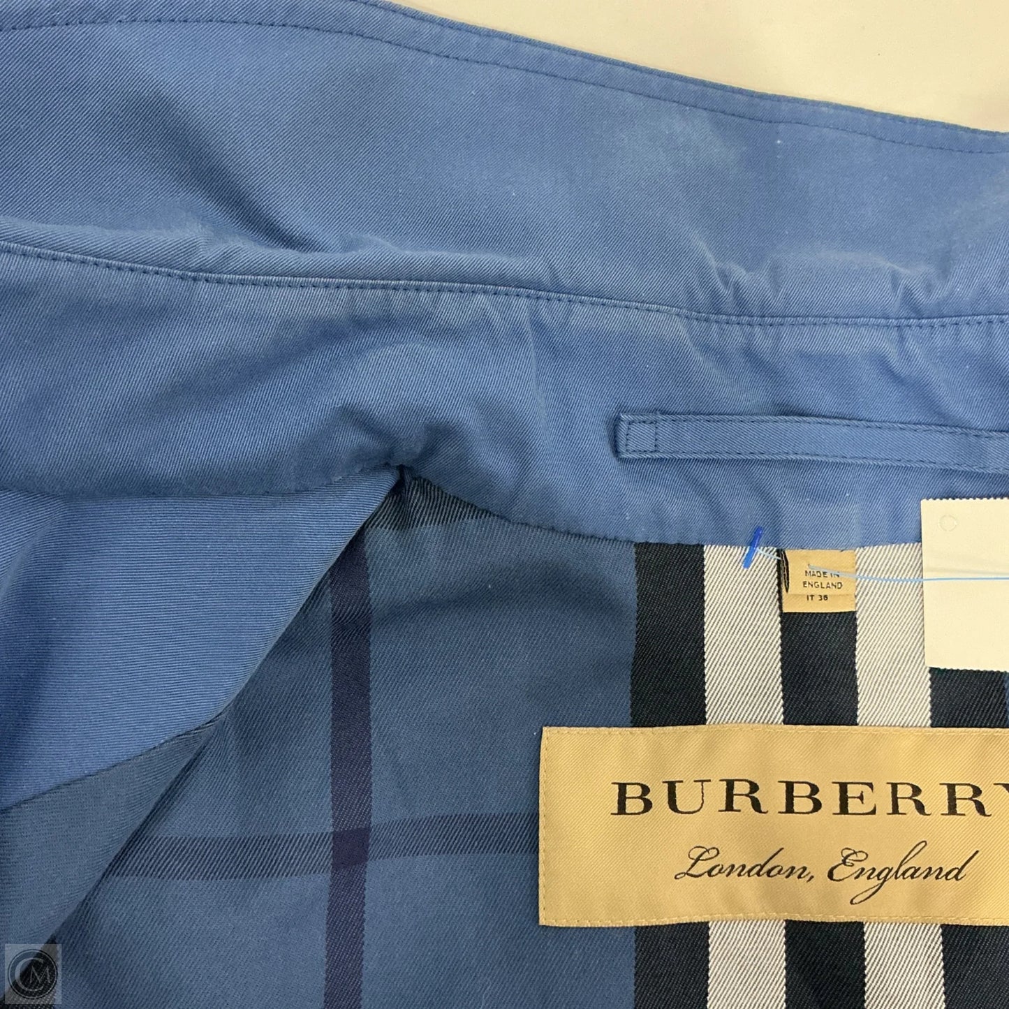 Coat Luxury Designer By Burberry In Blue, Size: 2