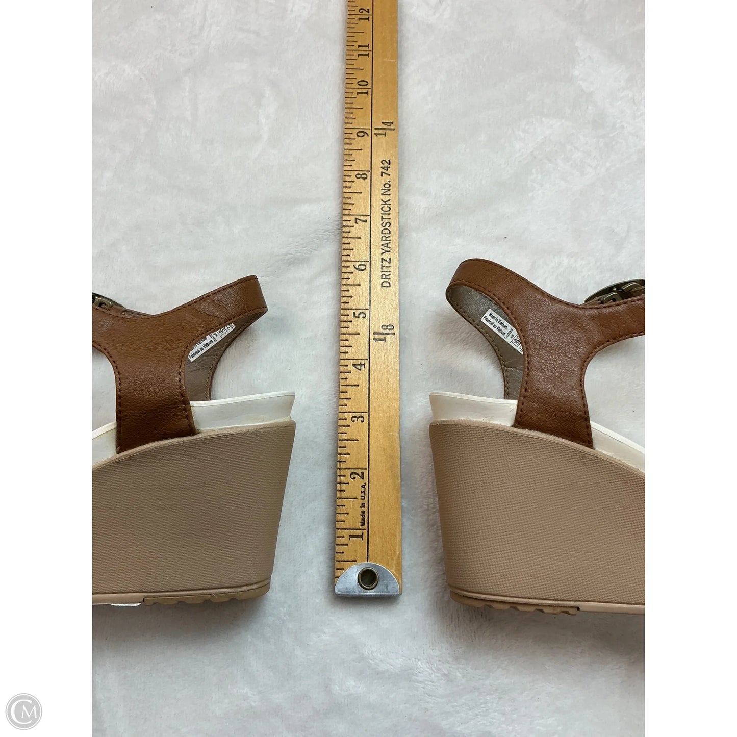 Sandals Heels Wedge By Crocs In Tan & Yellow, Size: 6
