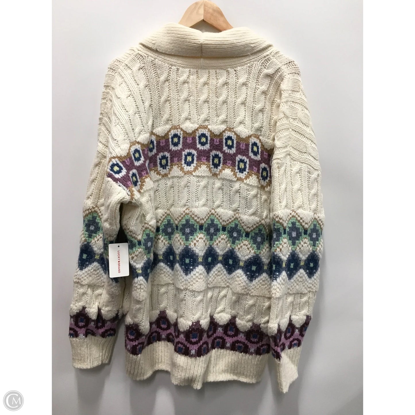 Sweater Cardigan By Lucky Brand In Cream & Purple, Size: Xl