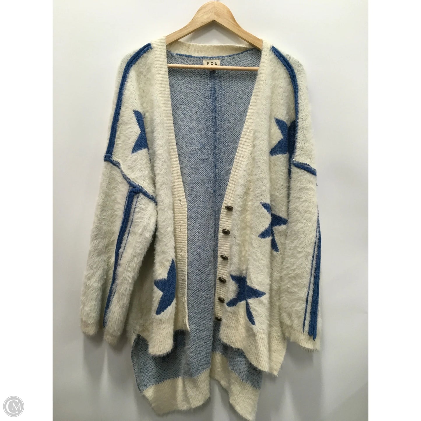 Sweater Cardigan By Pol In Blue & White, Size: M