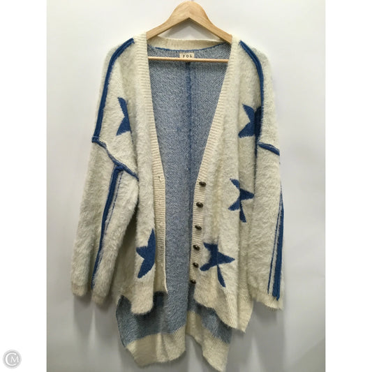 Sweater Cardigan By Pol In Blue & White, Size: M