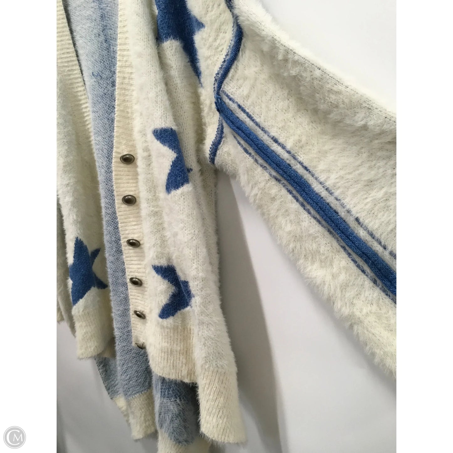 Sweater Cardigan By Pol In Blue & White, Size: M