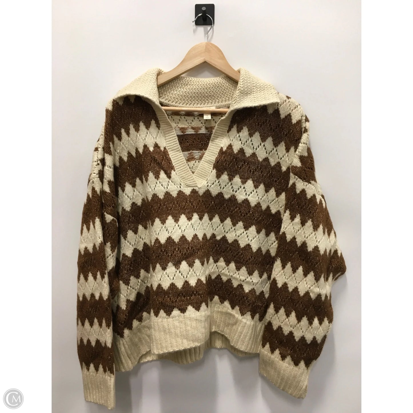 Sweater By Ana In Brown & Cream, Size: Xl