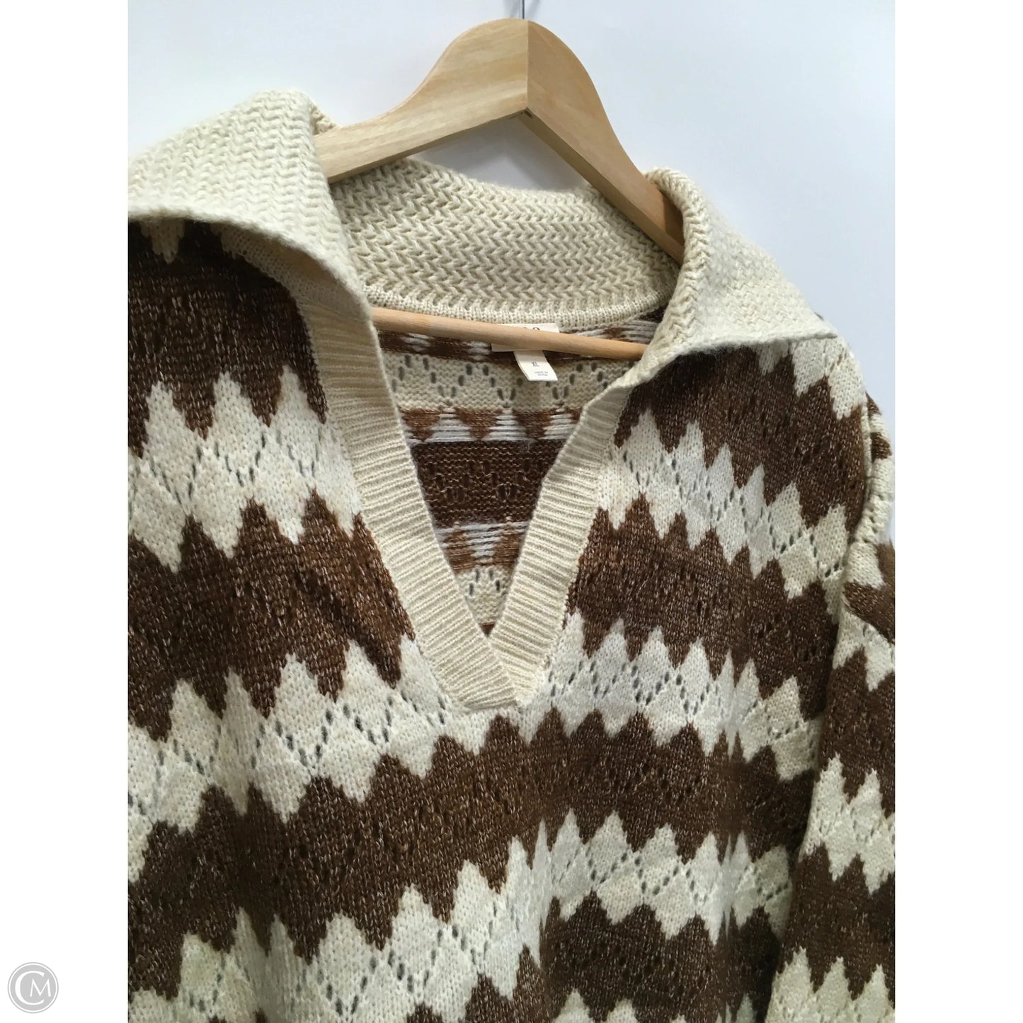 Sweater By Ana In Brown & Cream, Size: Xl