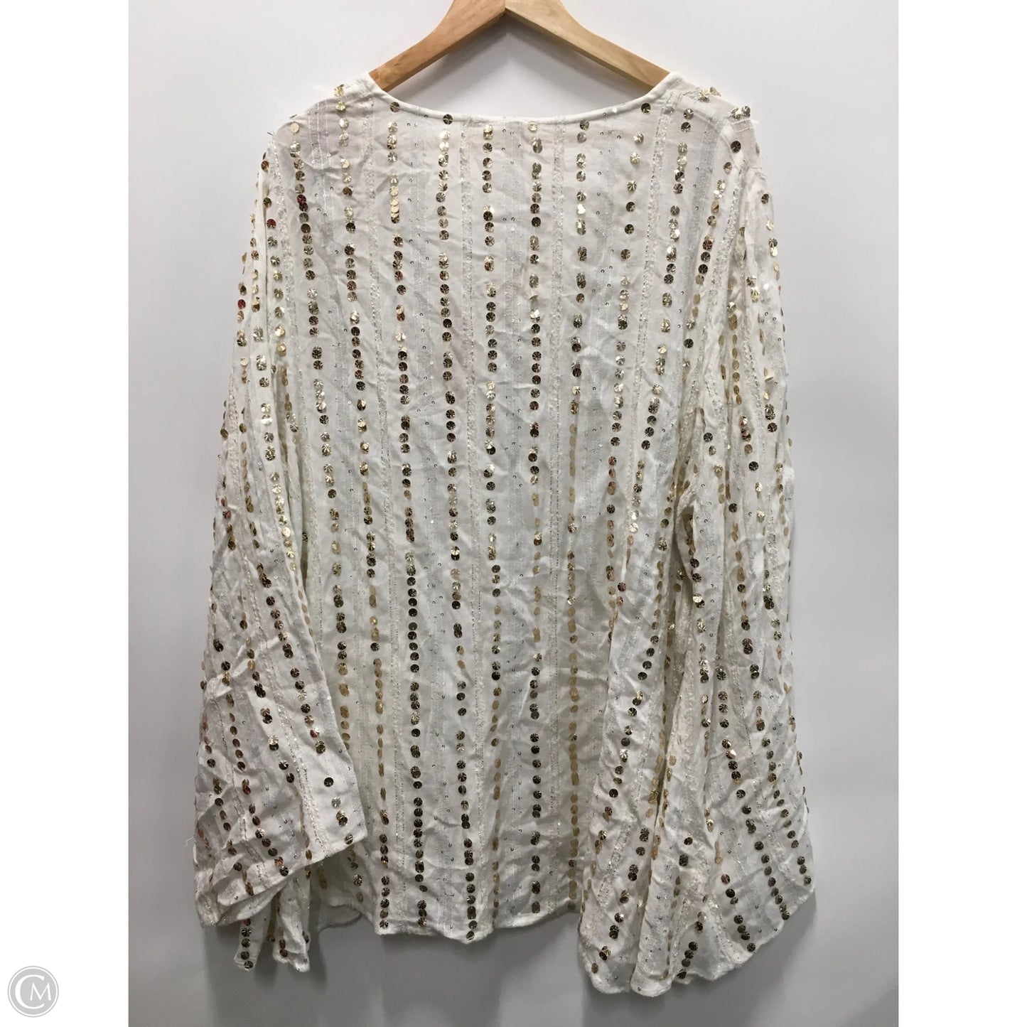 Top Long Sleeve By Let Me Be In Gold & White, Size: L