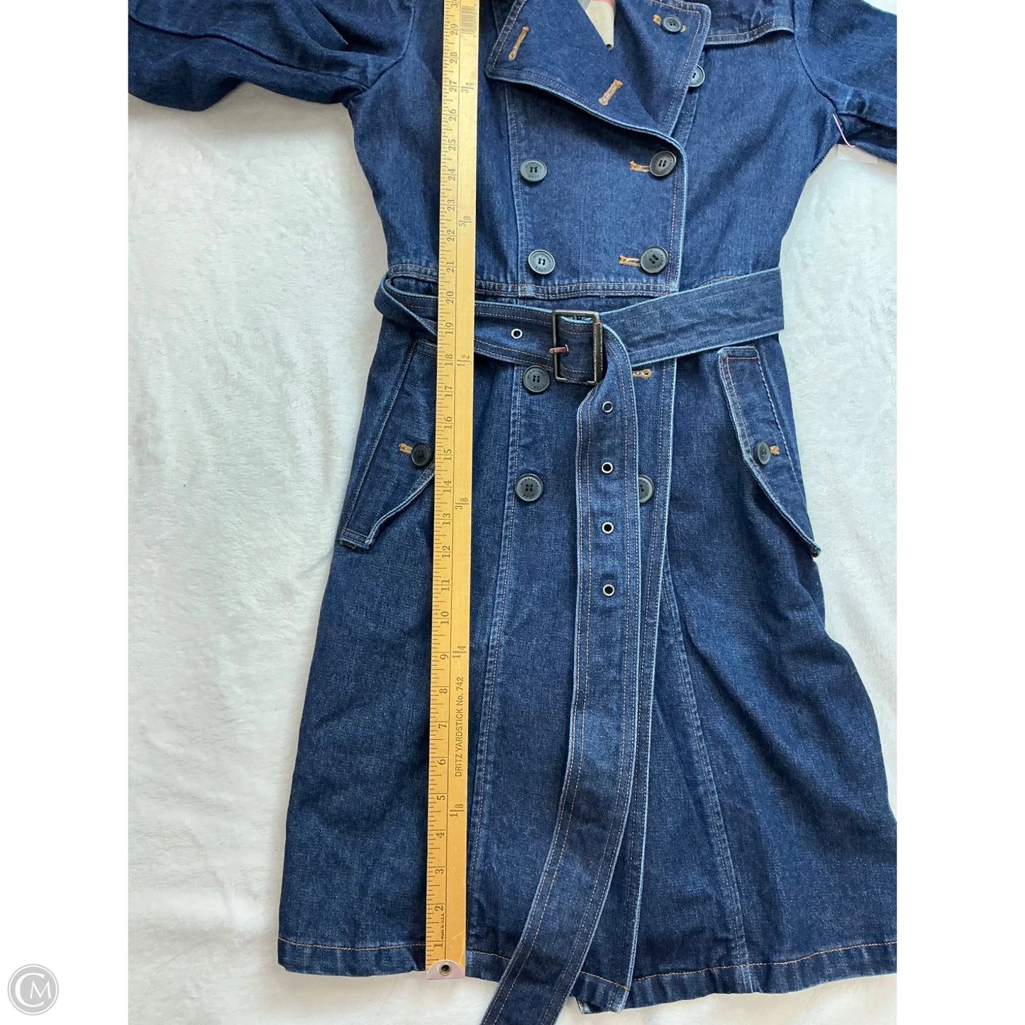 Coat Luxury Designer By Burberry In Blue Denim, Size: M