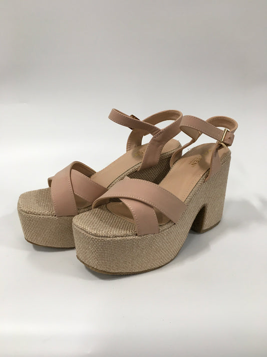 Pink Sandals Heels Wedge Kayleen by Los Angeles, Size 9