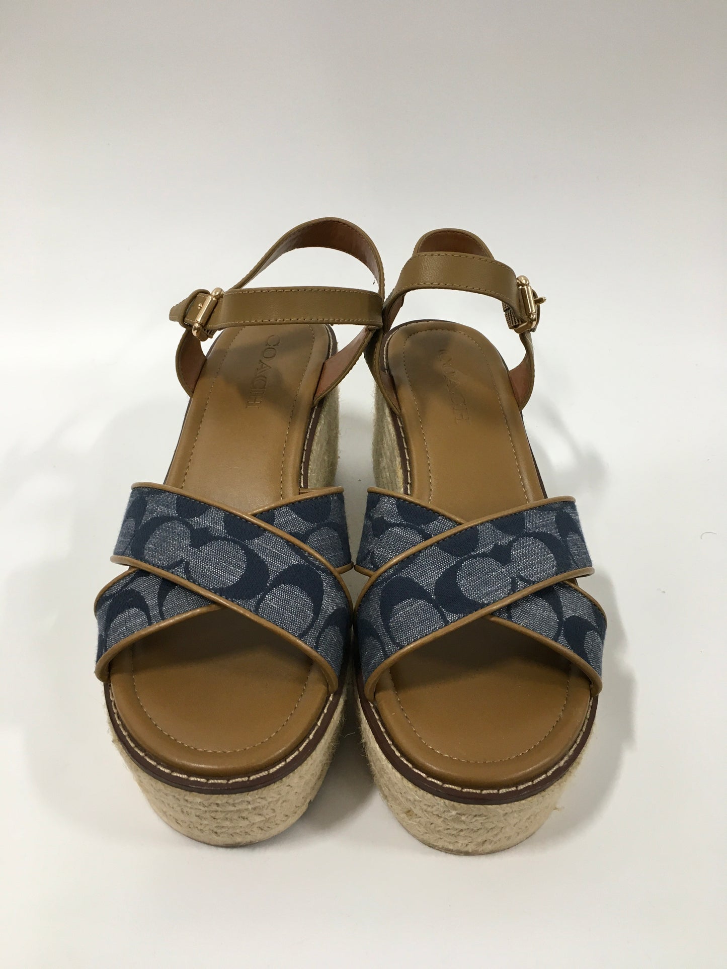 Blue Sandals Heels Wedge Coach, Size 8.5