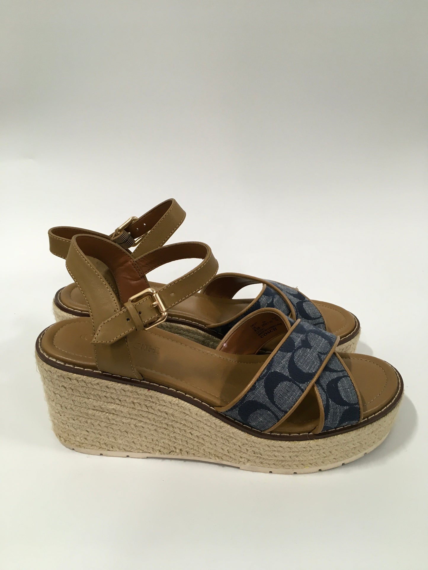 Blue Sandals Heels Wedge Coach, Size 8.5