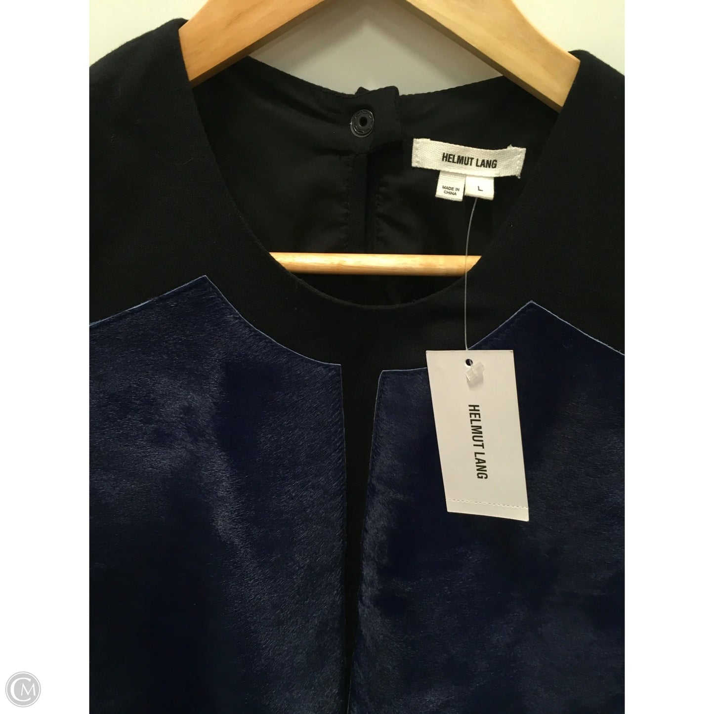 Top Sleeveless Designer By Helmut Lang In Black & Blue, Size: L