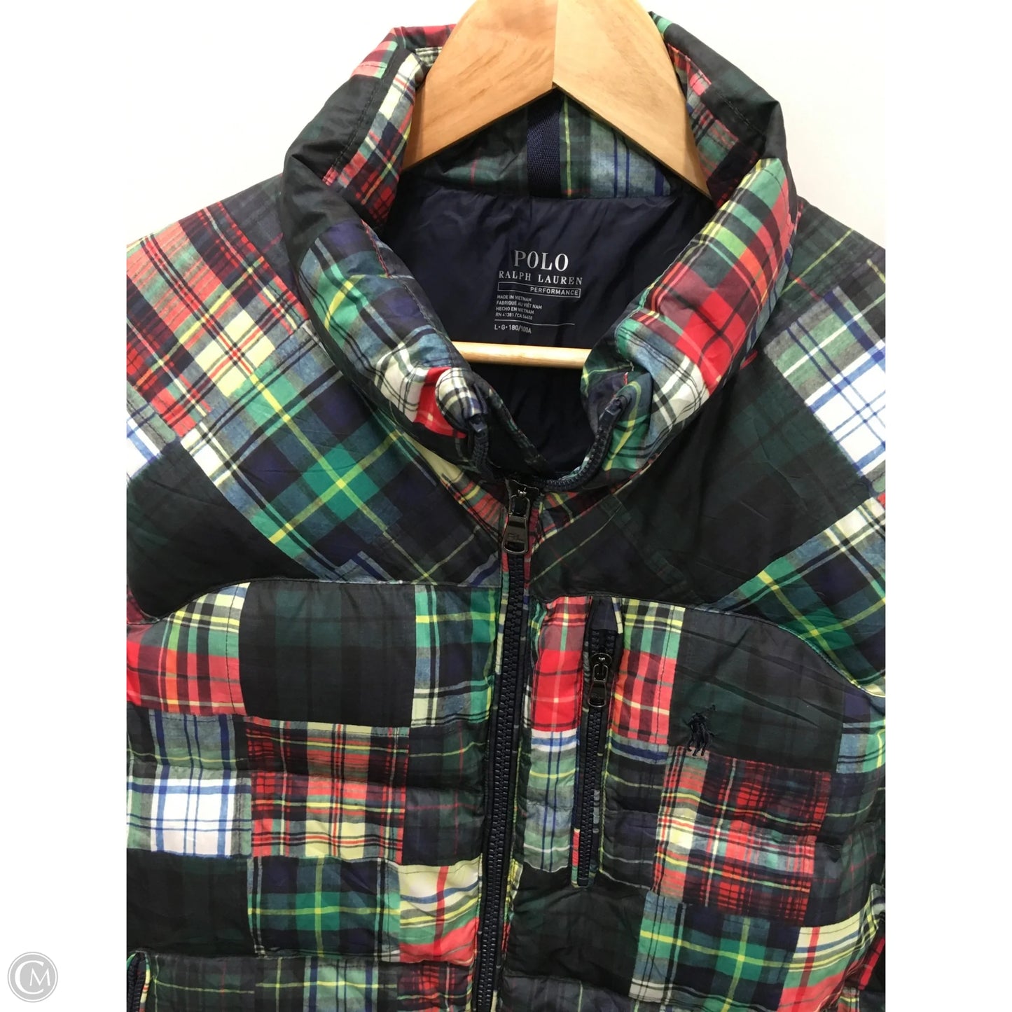 Vest Puffer & Quilted By Polo Ralph Lauren In Plaid Pattern, Size: L