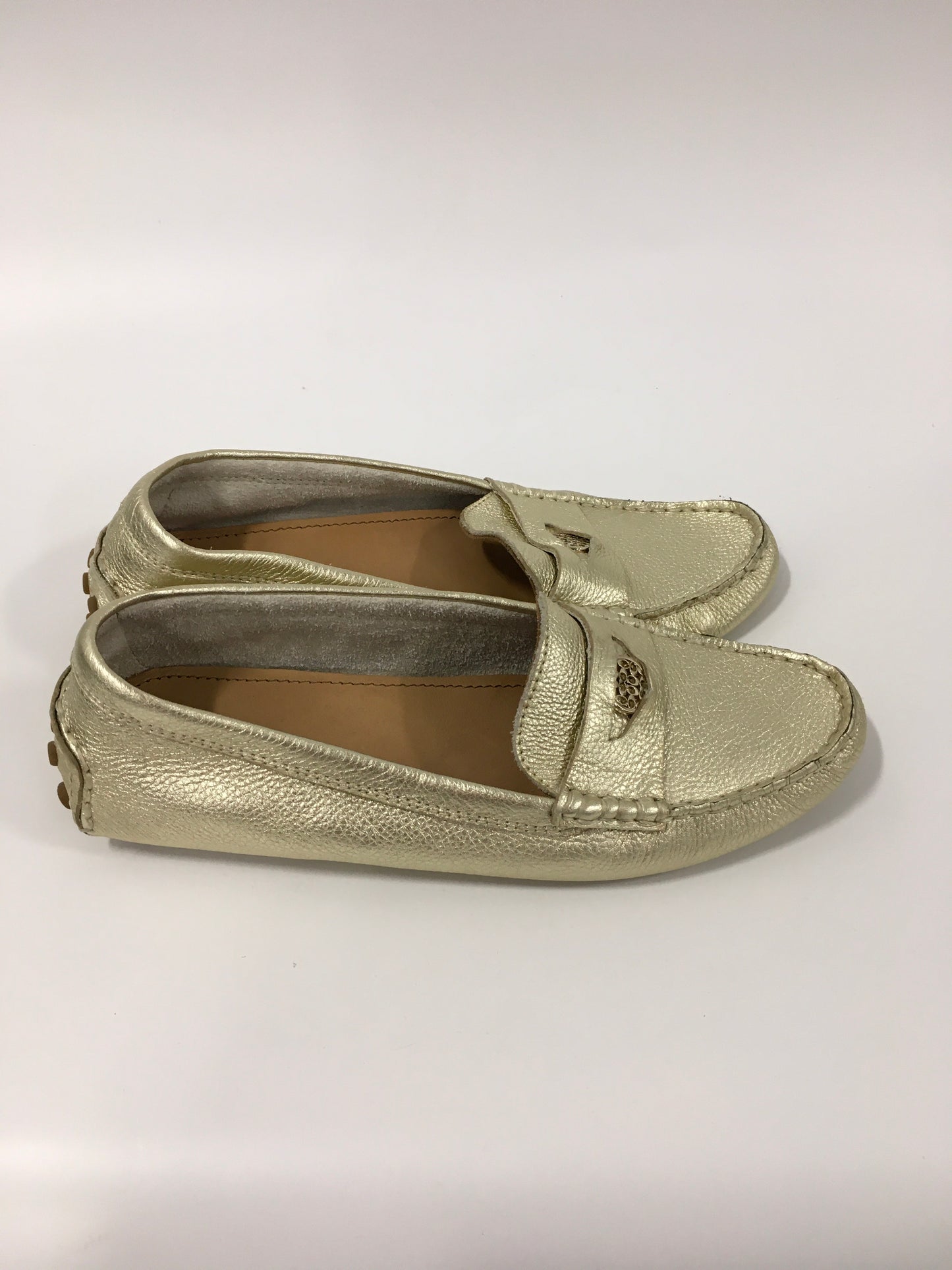 Gold Shoes Flats Loafer Oxford Coach, Size 8