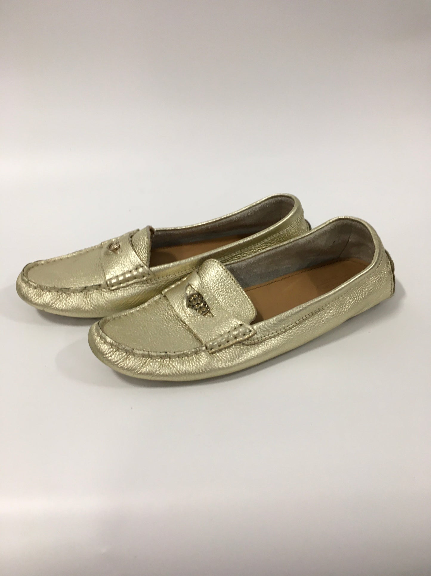 Gold Shoes Flats Loafer Oxford Coach, Size 8