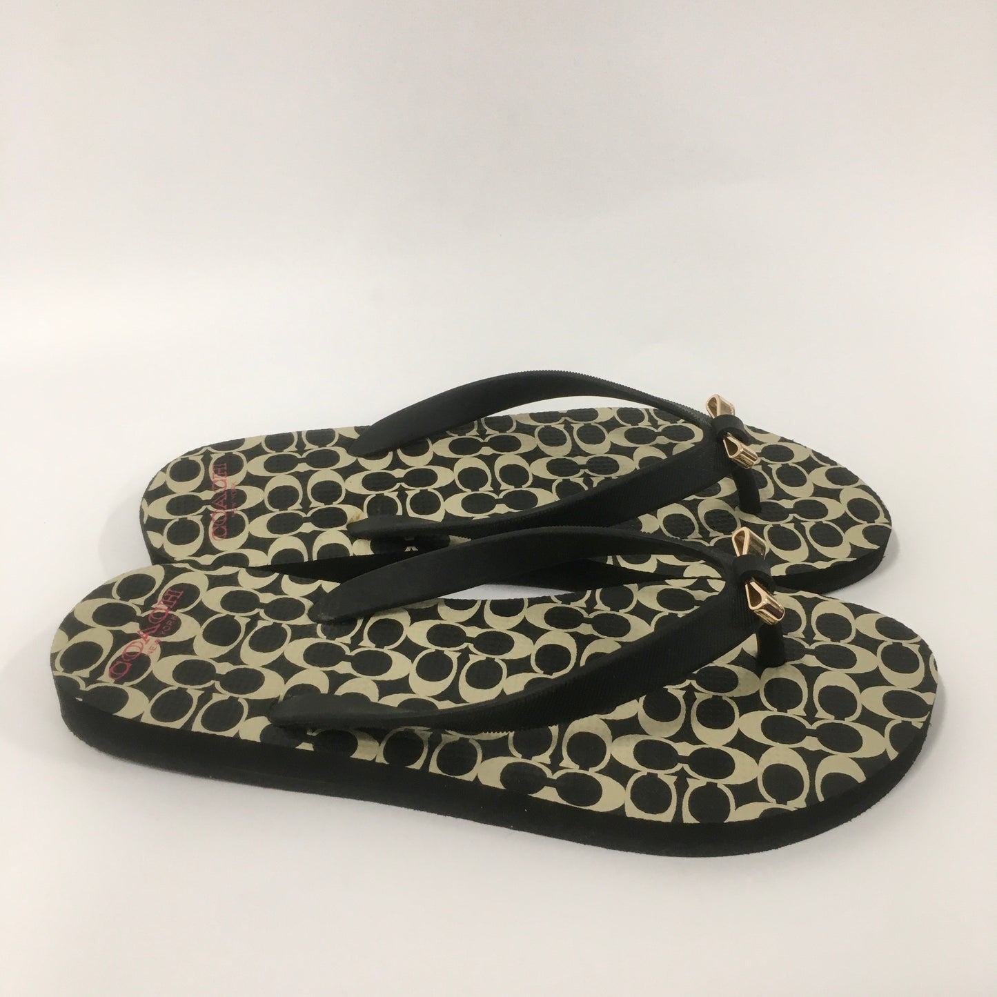 Black Sandals Flip Flops Coach, Size 7