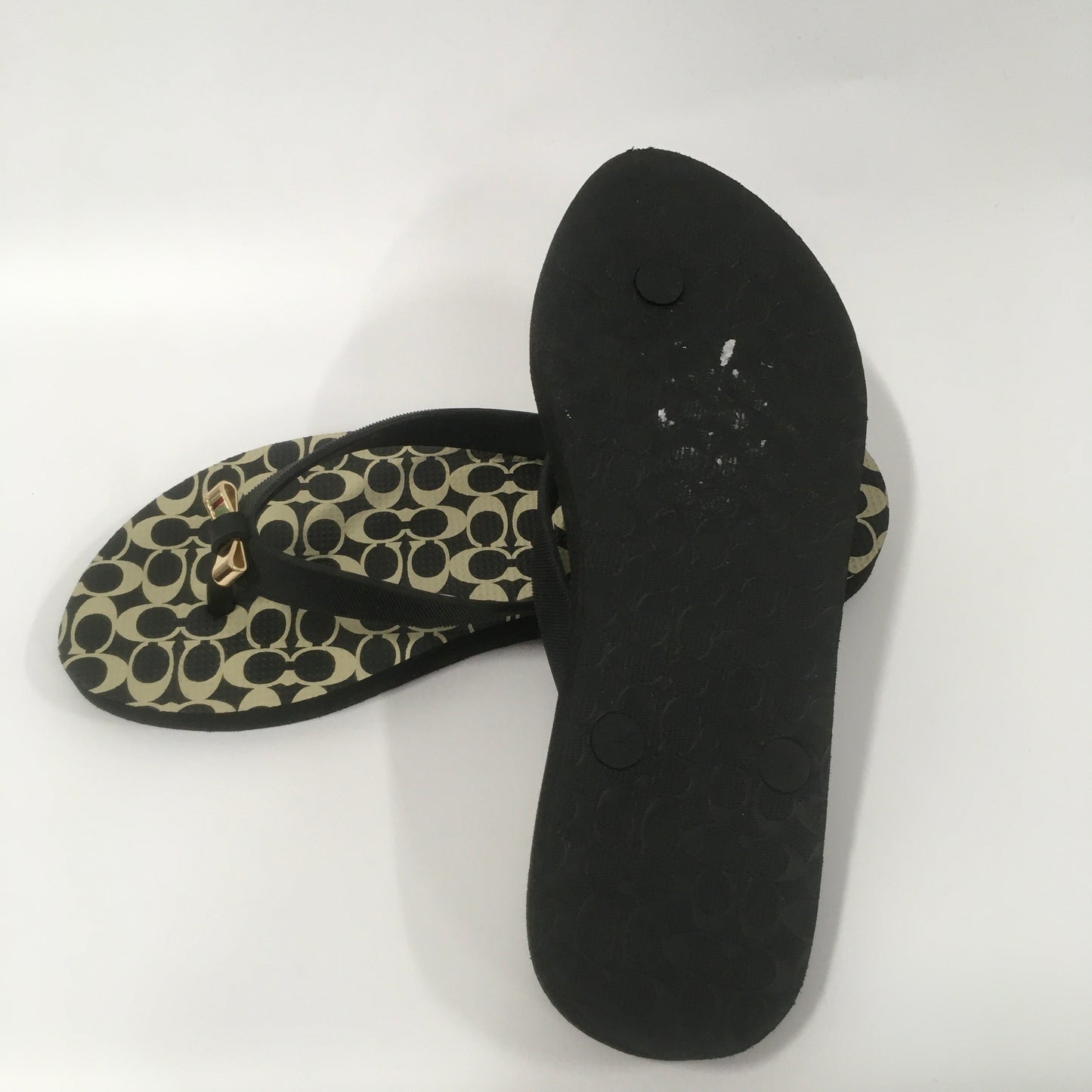 Black Sandals Flip Flops Coach, Size 7