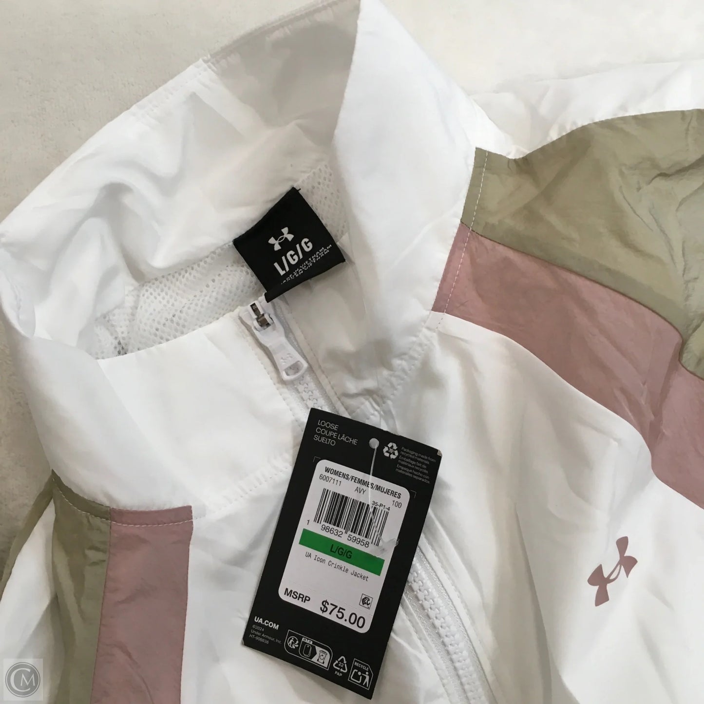 Jacket Windbreaker By Under Armour In Pink & White, Size: L