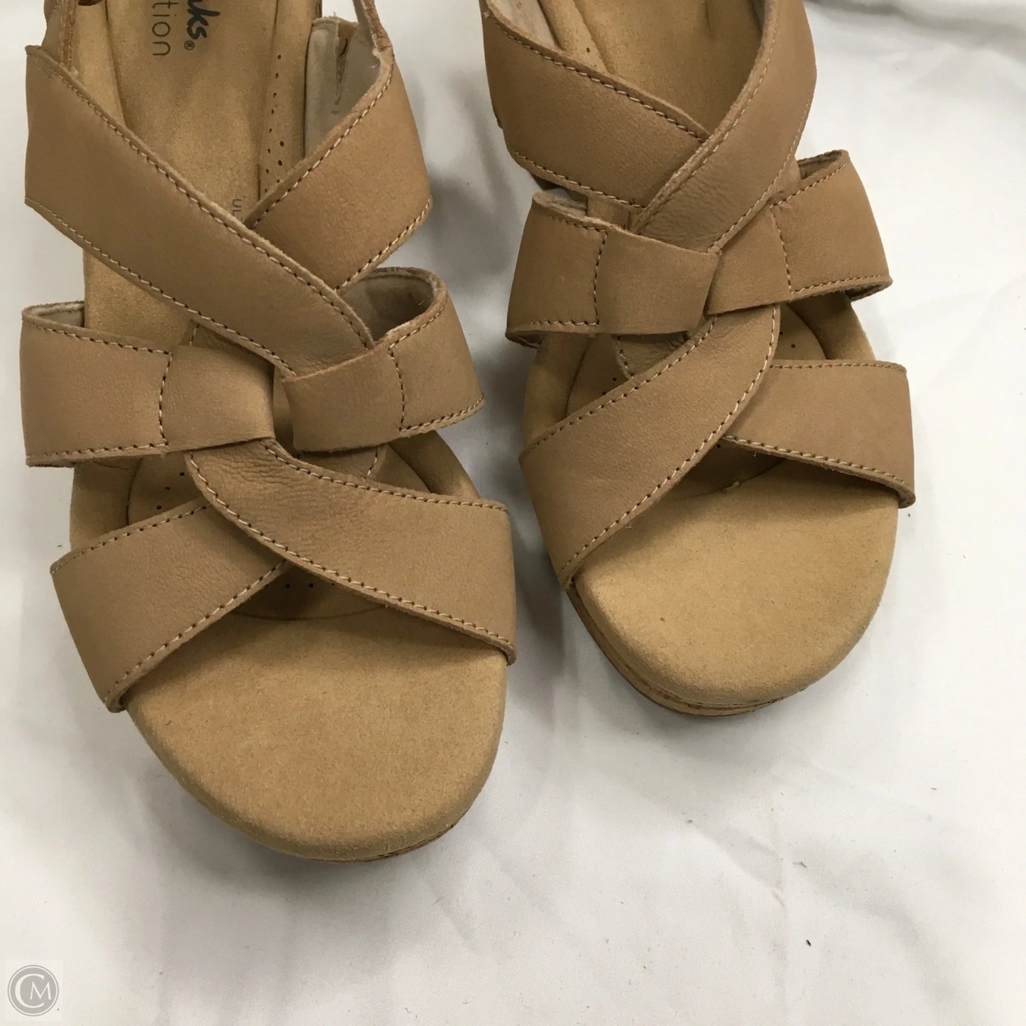 Sandals Heels Wedge By Clarks In Tan, Size: 9