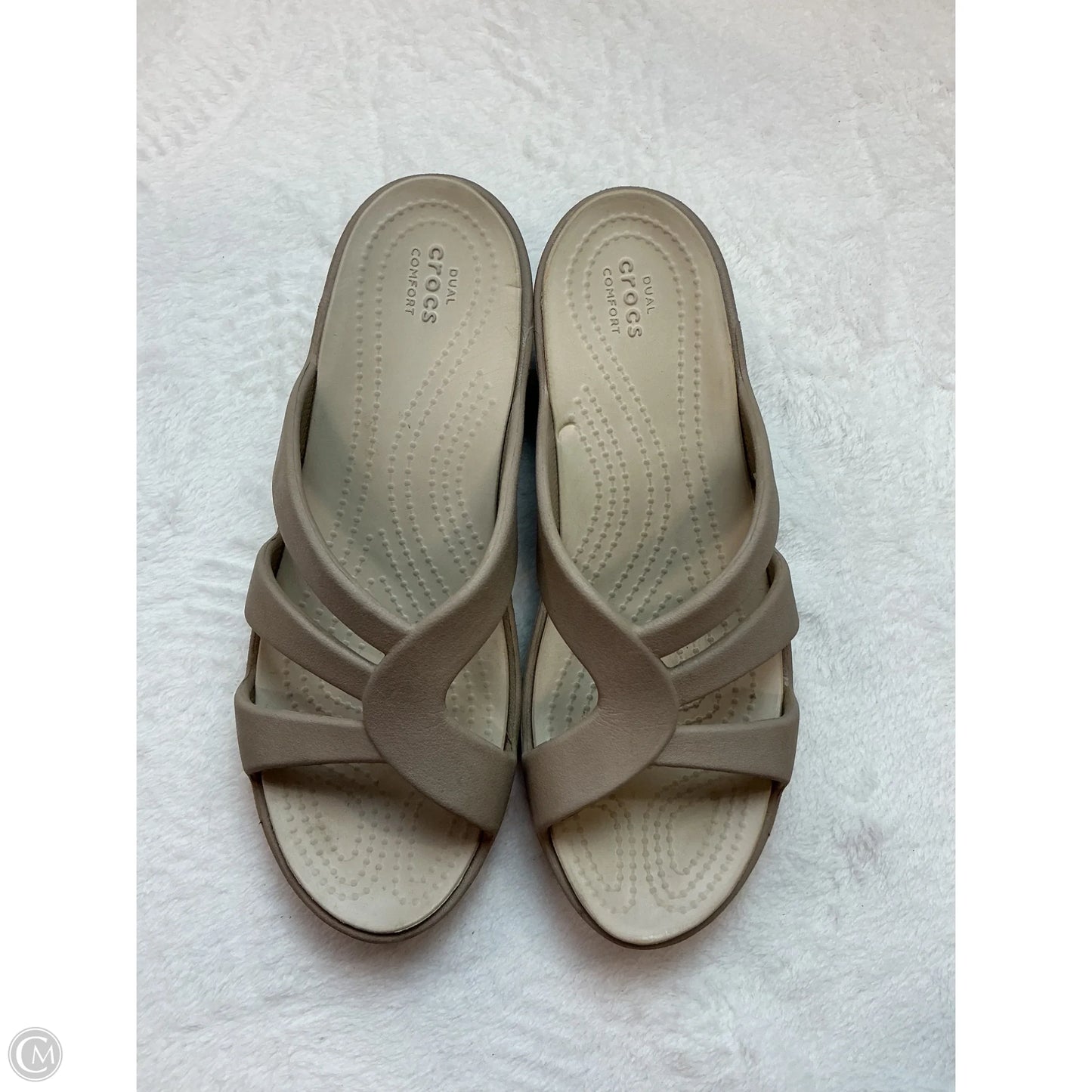 Sandals Heels Wedge By Crocs In Tan, Size: 6