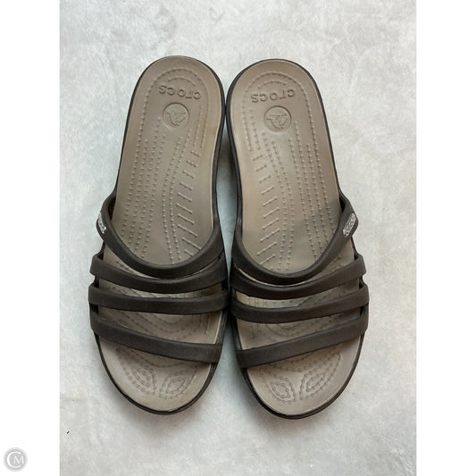Sandals Heels Wedge By Crocs In Brown, Size: 6