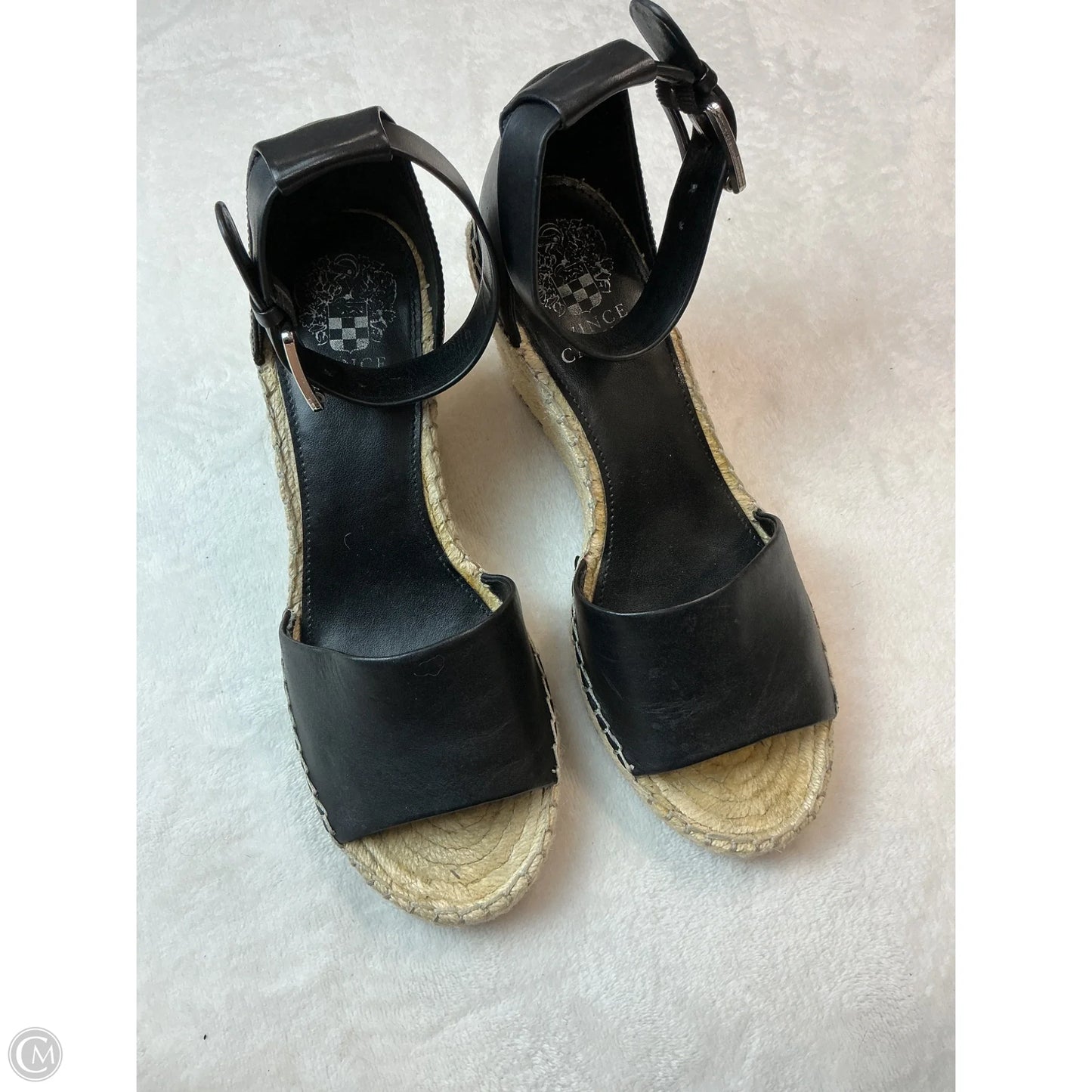 Sandals Heels Wedge By Vince Camuto In Black & Tan, Size: 8.5