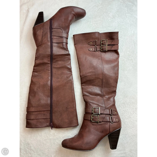 Boots Mid-calf Heels By Just Fab In Brown, Size: 9