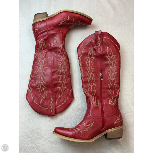 Boots Mid-calf Heels By Clothes Mentor In Red, Size: 8