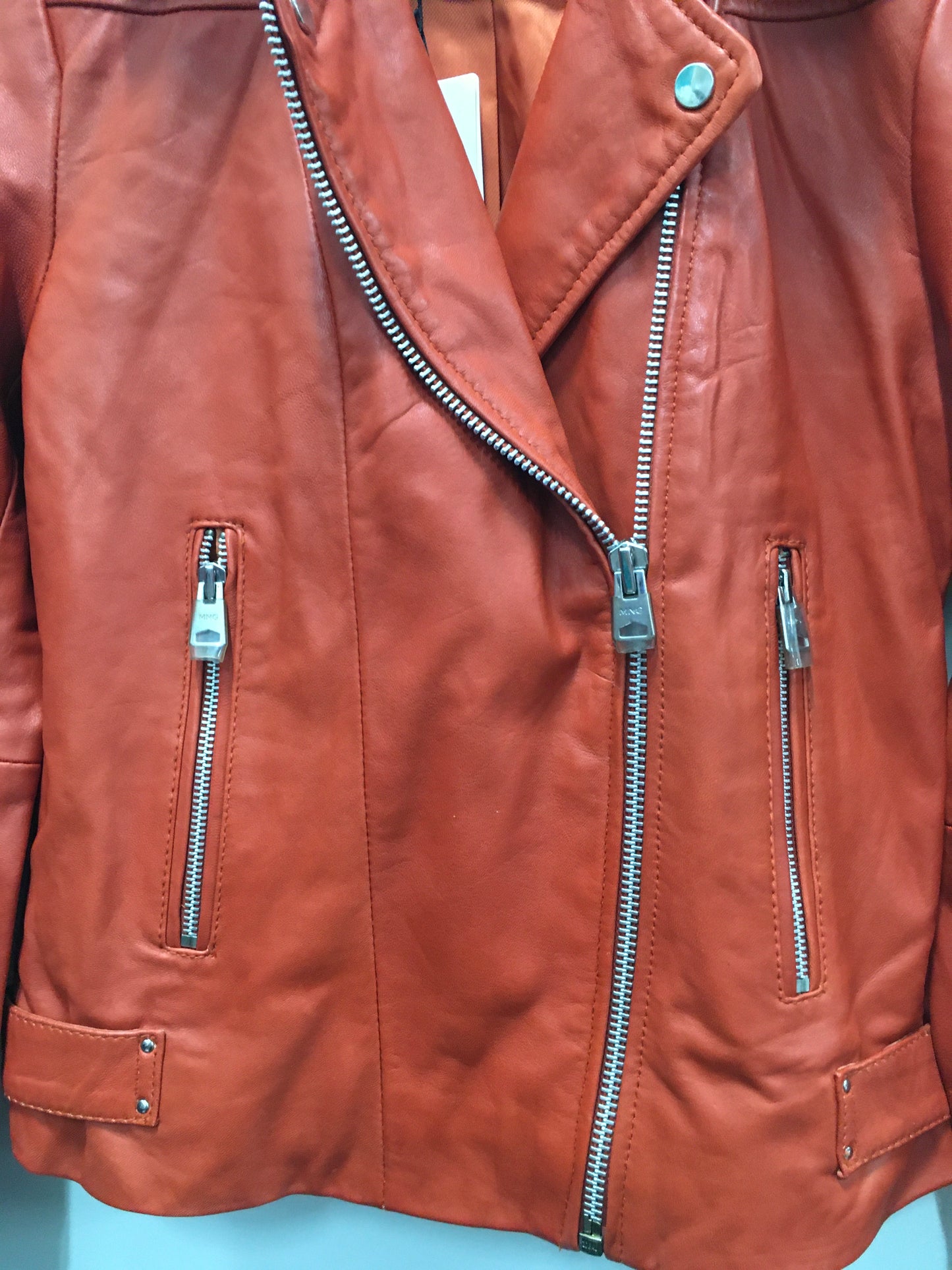 Orange Jacket Leather Mng, Size Xs