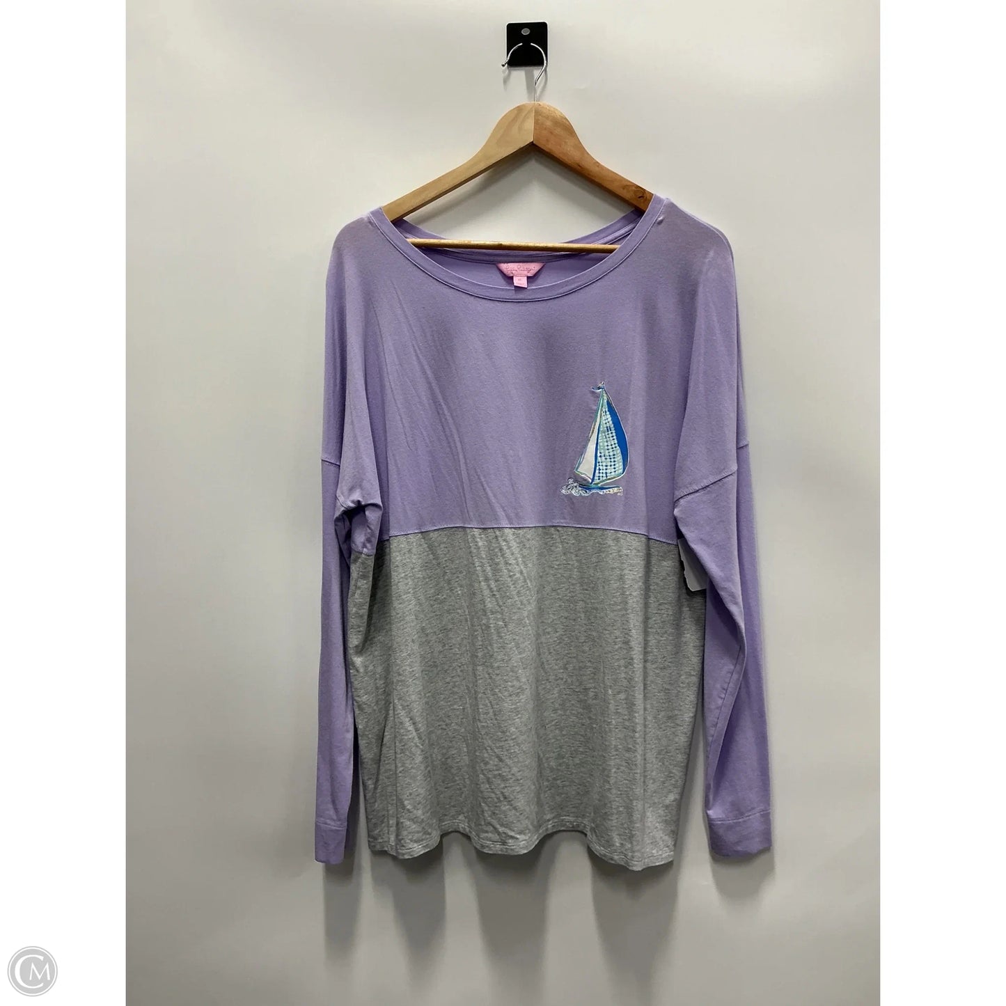 Top Long Sleeve Designer By Lilly Pulitzer In Grey & Purple, Size: Xl