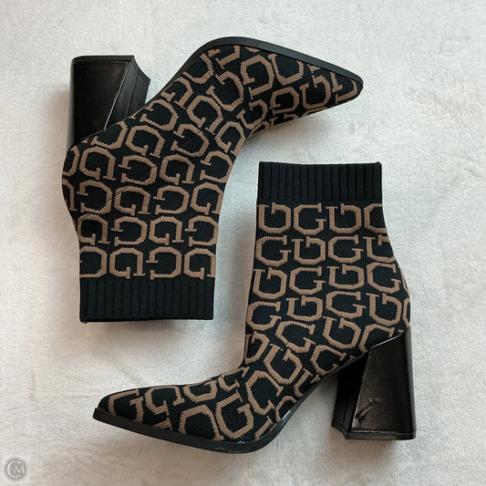 Boots Ankle Heels By Guess In Black & Brown, Size: 7