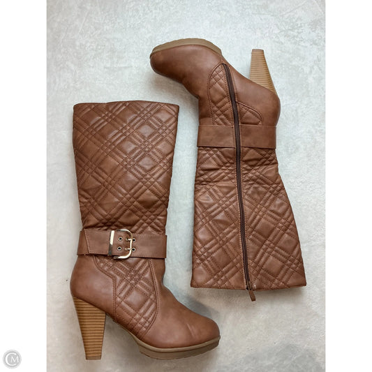 Boots Knee Heels By Top Moda In Brown, Size: 9