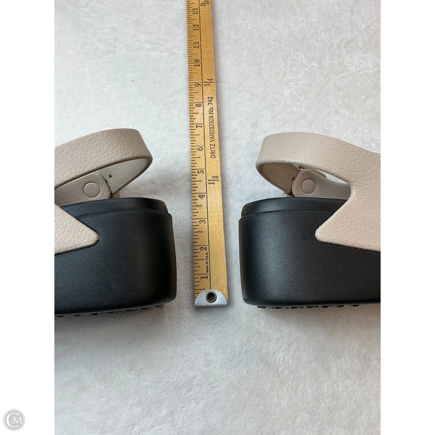 Sandals Heels Platform By Crocs In Black & Brown, Size: 9