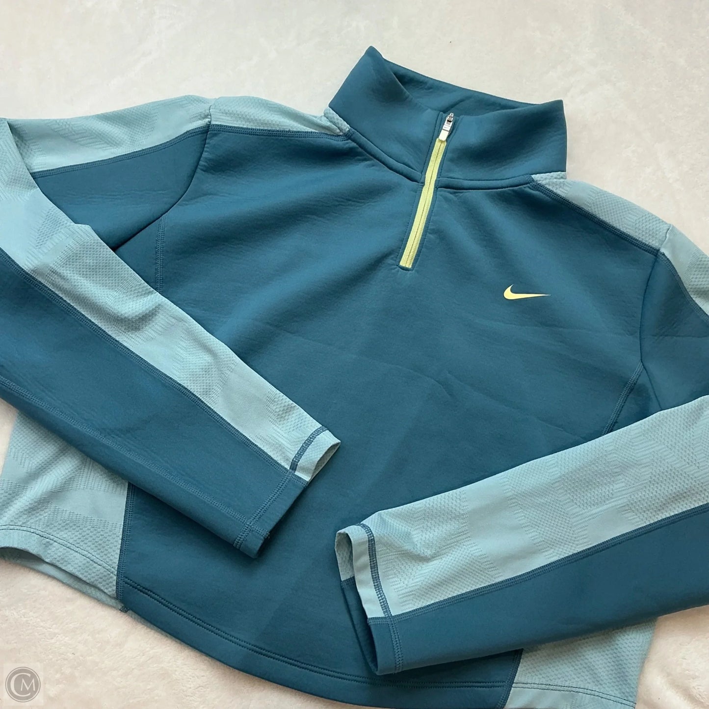 Athletic Top Long Sleeve Collar By Nike In Blue, Size: S