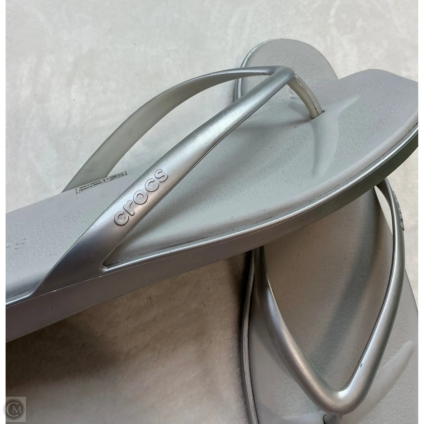 Sandals Flip Flops By Crocs In Grey, Size: 10