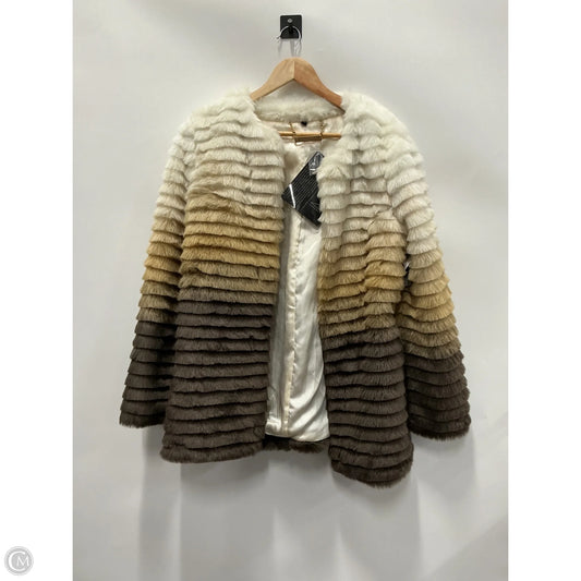 Coat Faux Fur & Sherpa By Iman Hsn In Brown & Cream, Size: M