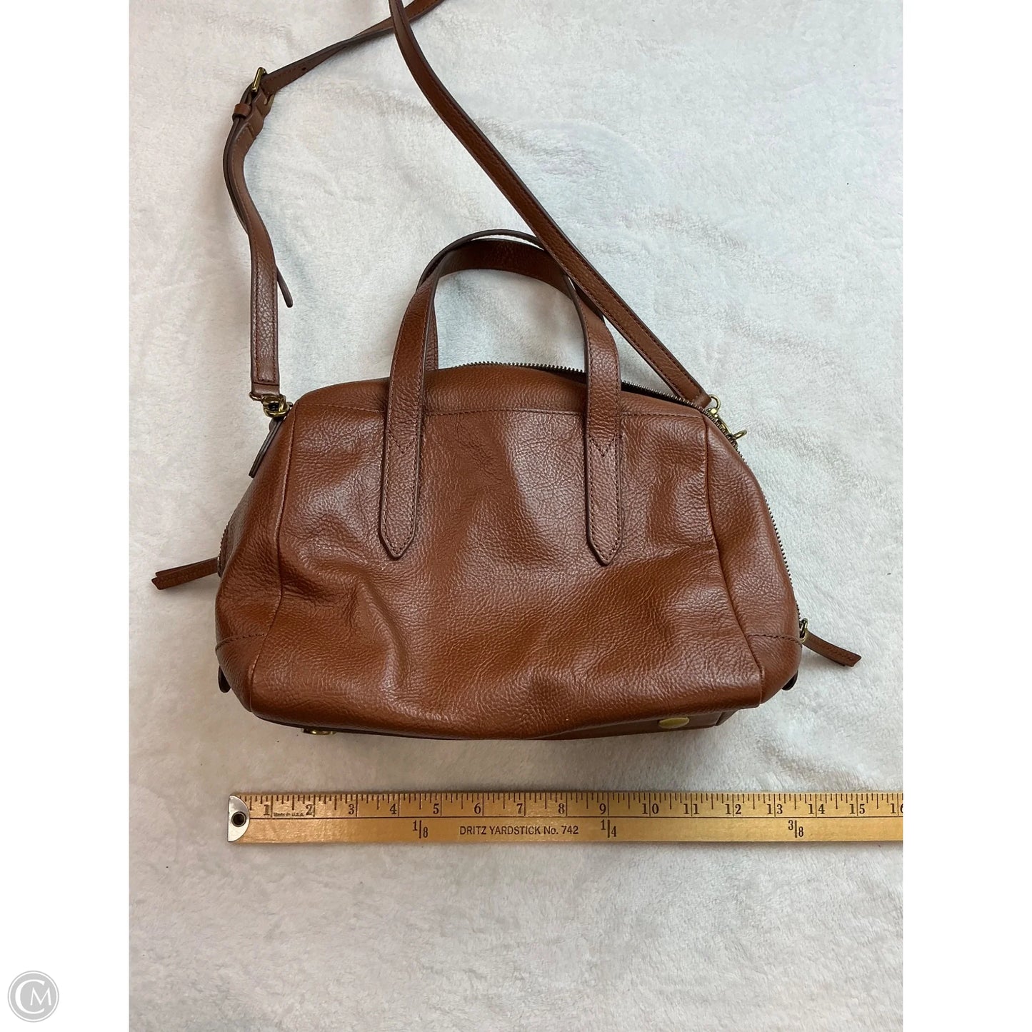 Handbag Leather By Fossil, Size: Medium