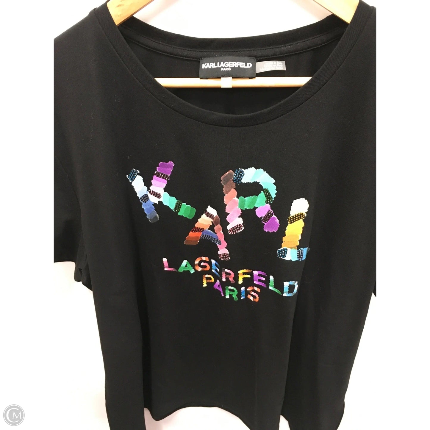 Top Short Sleeve Designer By Karl Lagerfeld In Black, Size: Xl