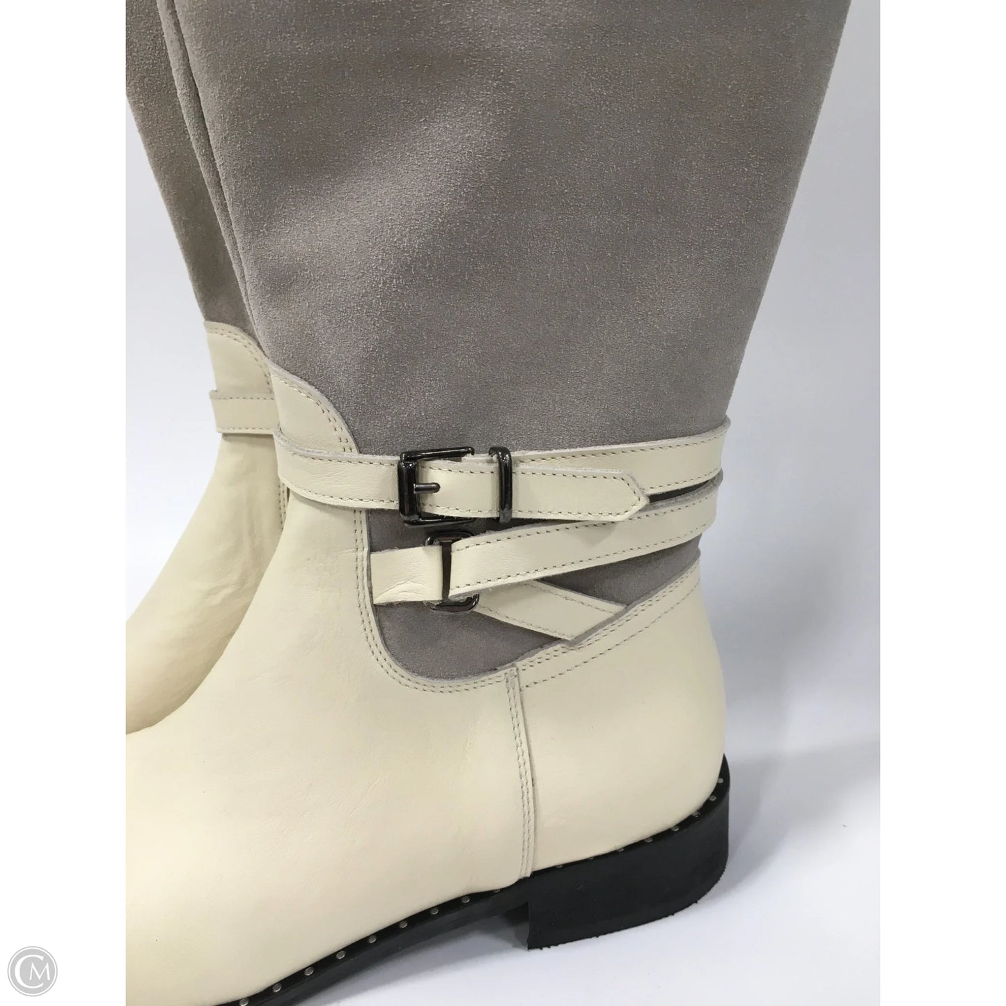 Boots Knee Flats By Milano In Cream & Grey, Size: 8.5