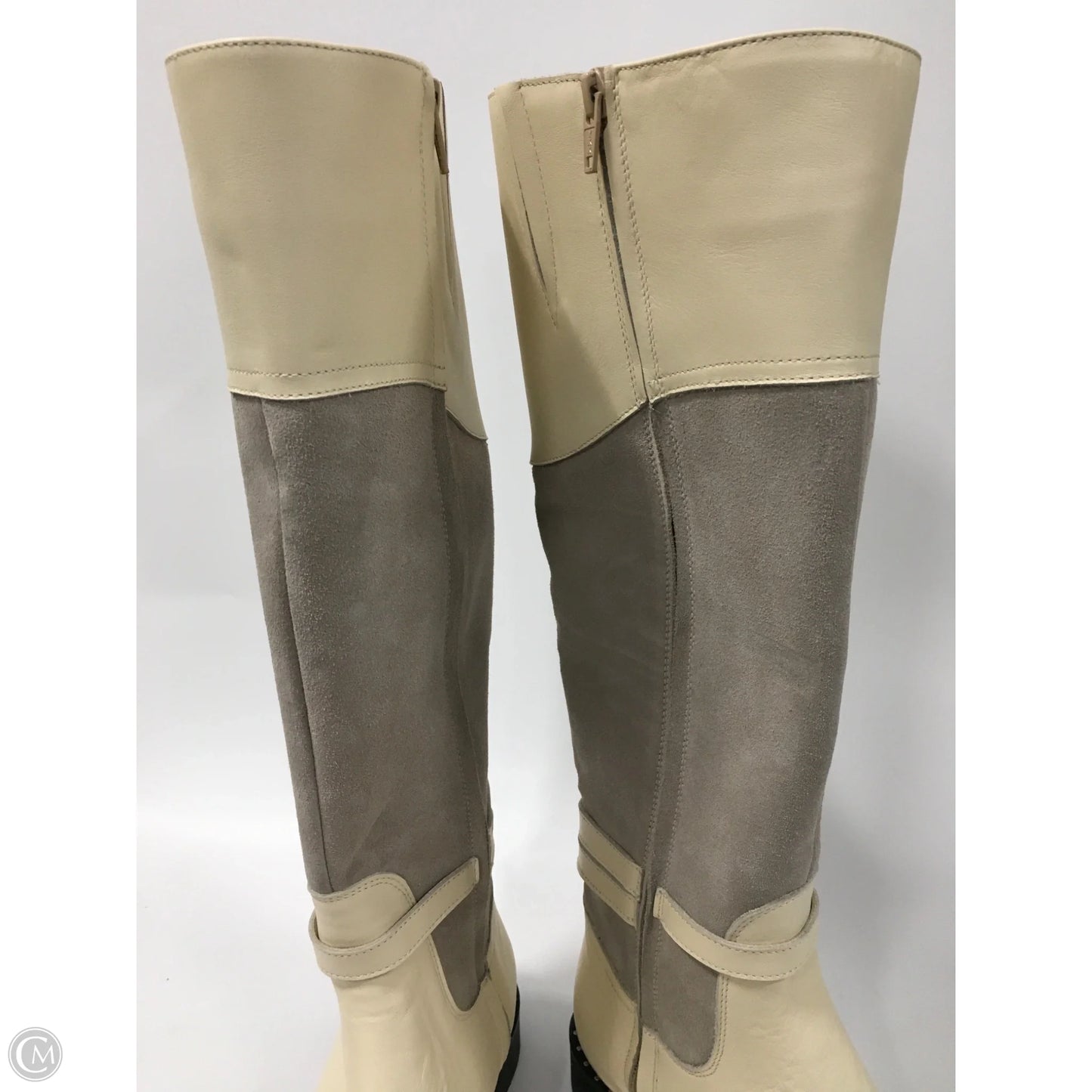 Boots Knee Flats By Milano In Cream & Grey, Size: 8.5