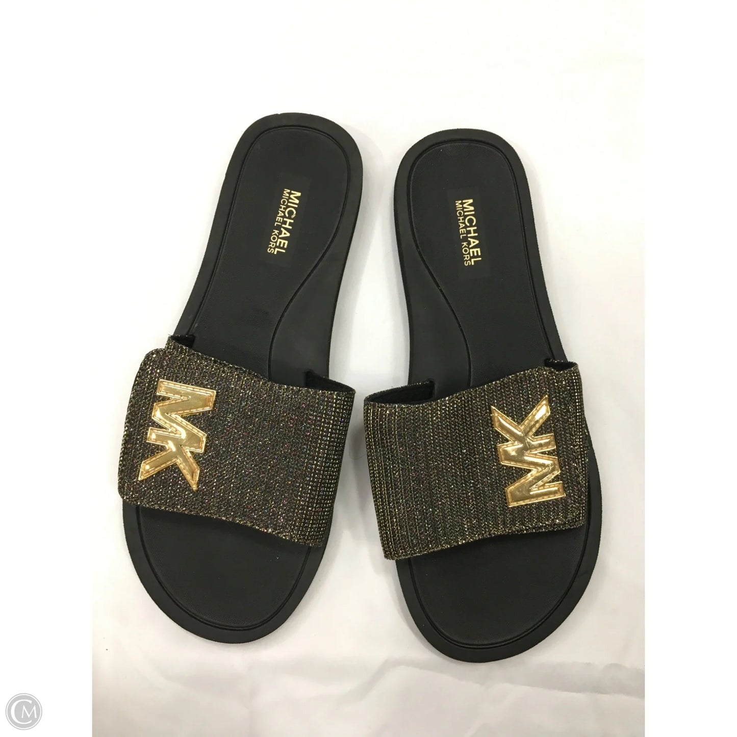 Sandals Designer By Michael Kors In Black & Gold, Size: 7