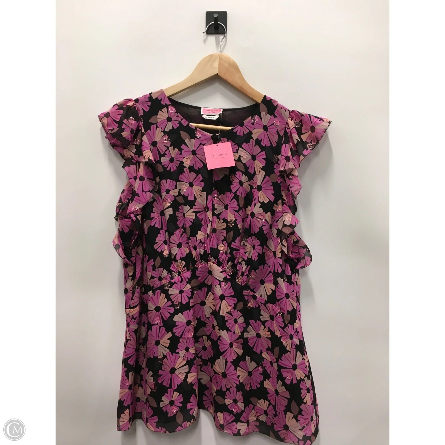 Top Short Sleeve Designer By Kate Spade In Black & Purple, Size: 10