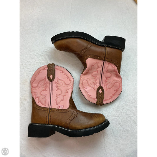 Boots Ankle Flats By Justin In Brown & Pink, Size: 6.5