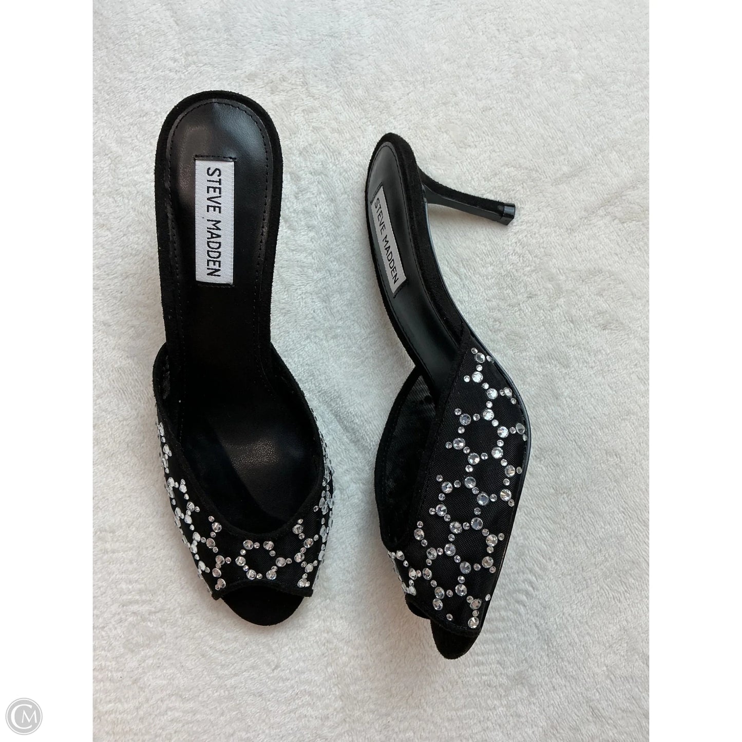 Shoes Heels Kitten By Steve Madden In Black & Silver, Size: 8