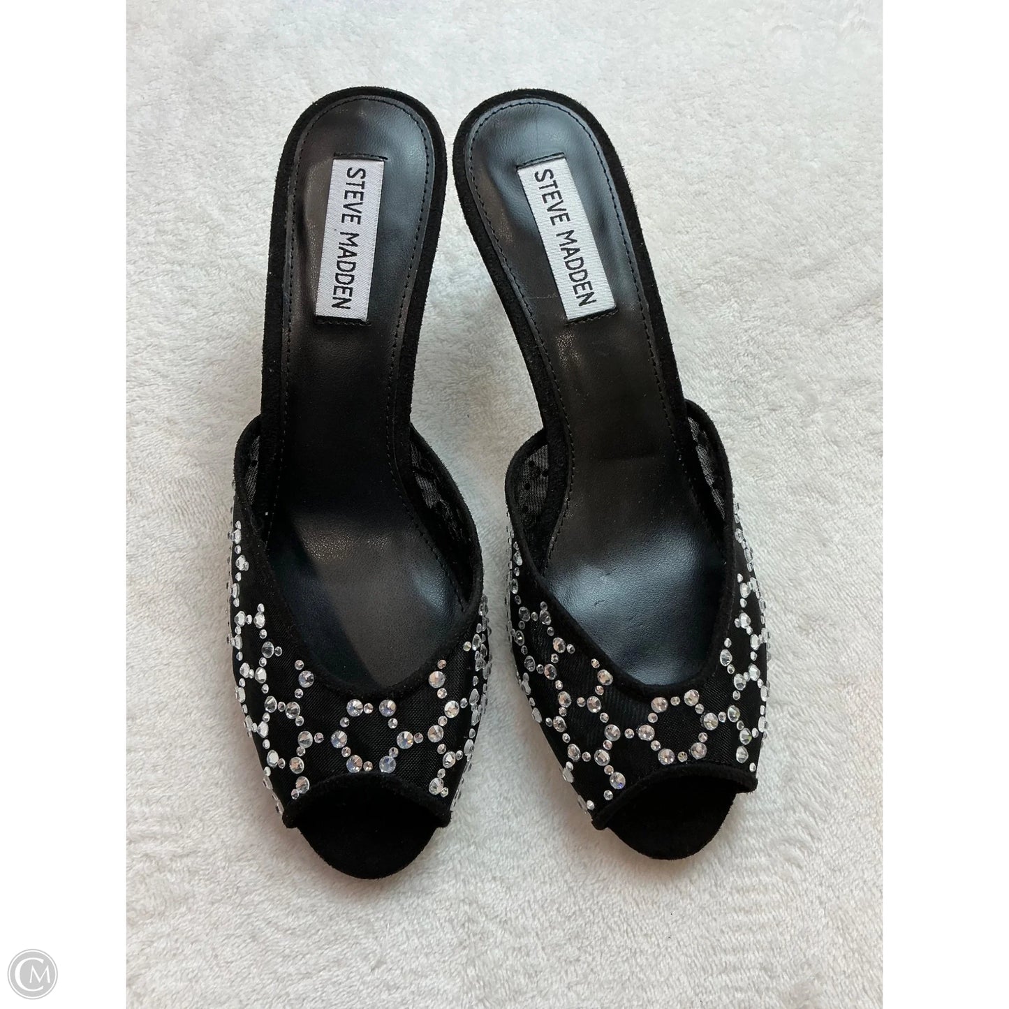 Shoes Heels Kitten By Steve Madden In Black & Silver, Size: 8