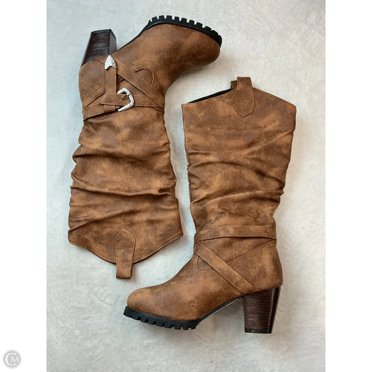 Boots Mid-calf Heels By Clothes Mentor In Brown, Size: 7
