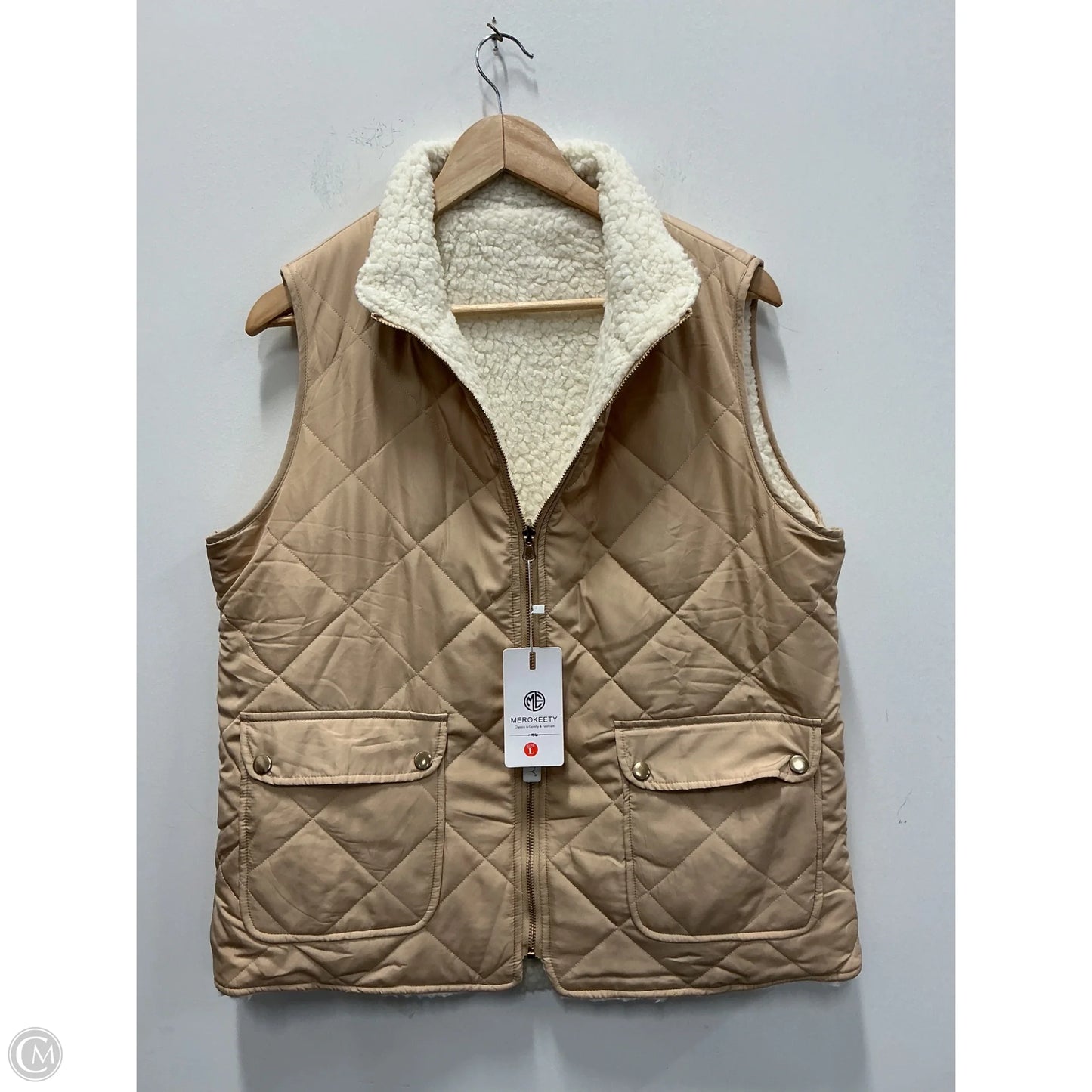 Vest Faux Fur & Sherpa By Merokeety In Tan, Size: L