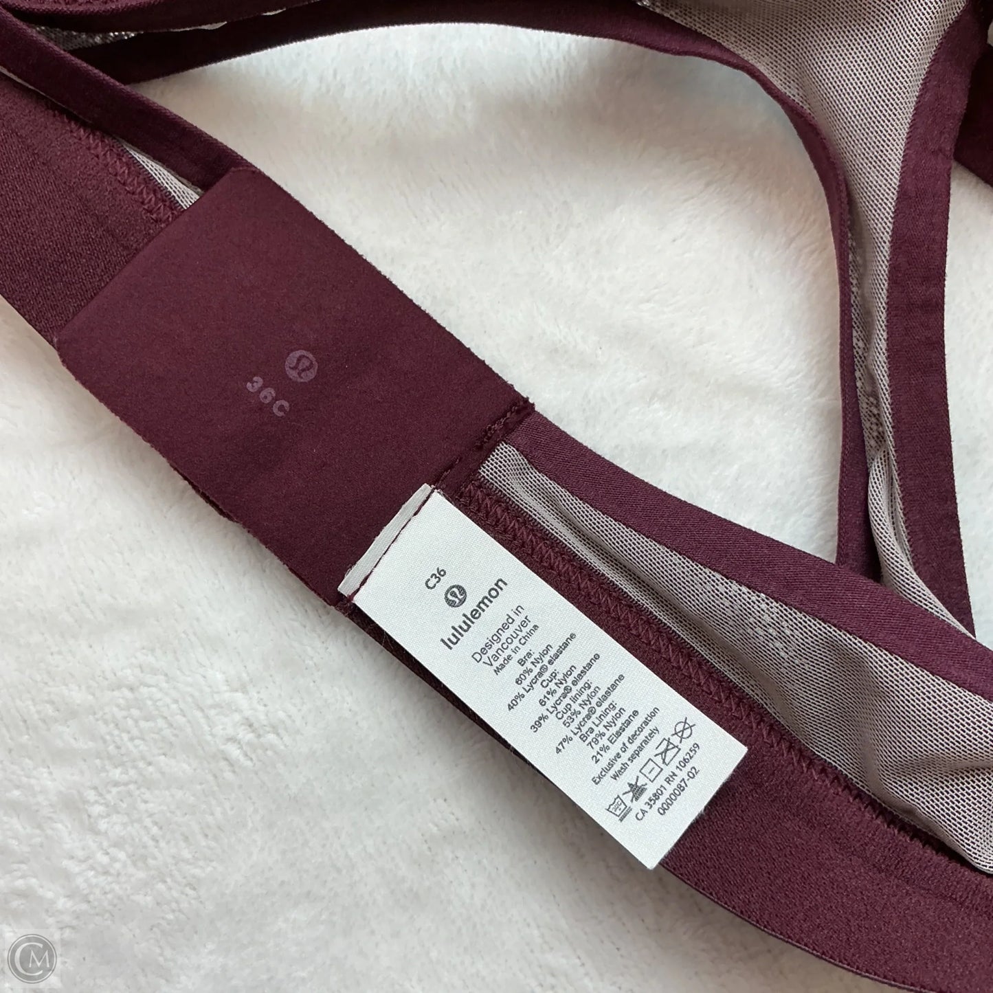 Athletic Bra By Lululemon In Maroon, Size: 36c
